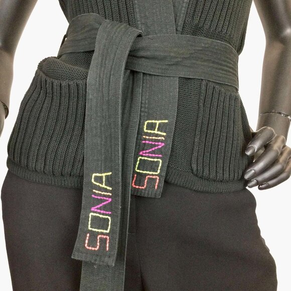 Vintage Sonia Rykiel Cotton Knit Vest – Black Sleeveless Belted – Size S - Picture 4 of 6